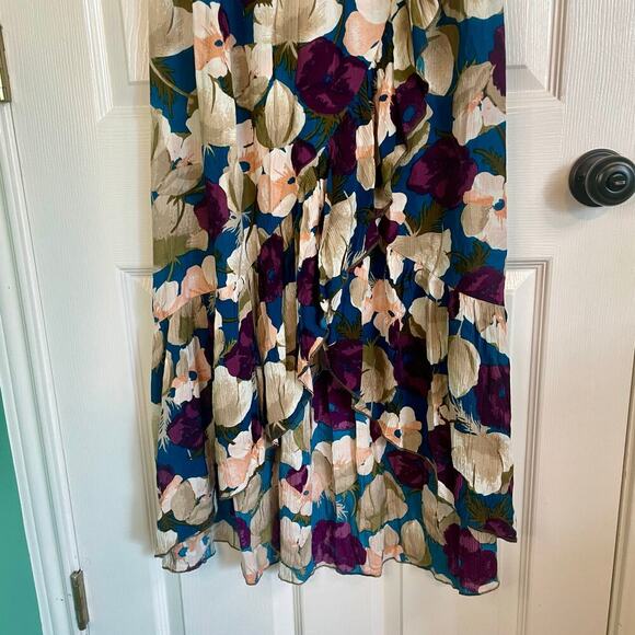 O'Neill Blue Purple Floral Print Pull-On Ruffle Long Skirt Viscose Size Small - Picture 3 of 7